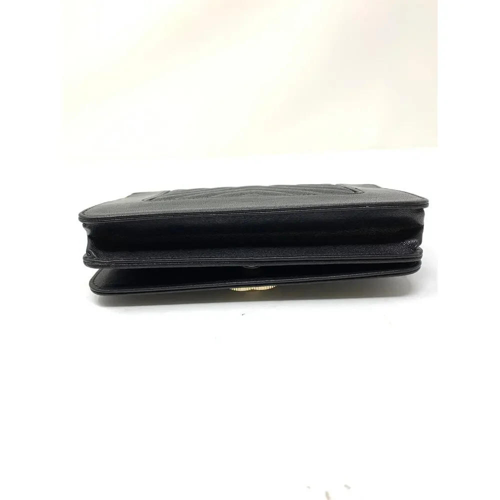 Chanel Chevron Mademoiselle Wallet On Chain Black Caviar Leather